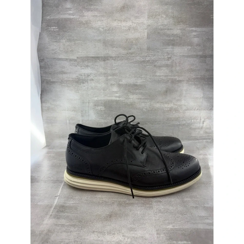 Cole Haan OriginalGrand Black Leather Wingtip Oxford Shoes C33804 Men Sz 9.5 M